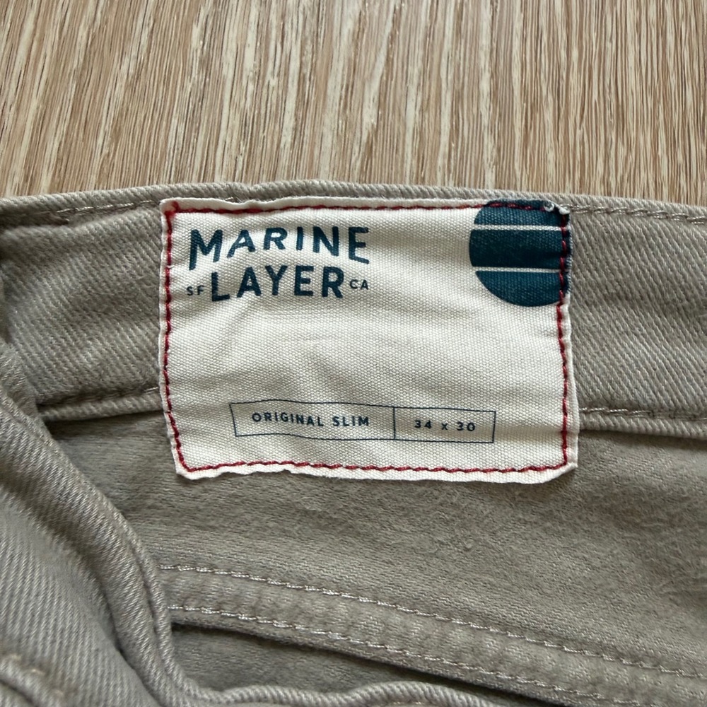 Marine Layer Original Slim 5 Pocket Twill Pants Mens 34x30 Grey Tan Stretch - Picture 3 of 11